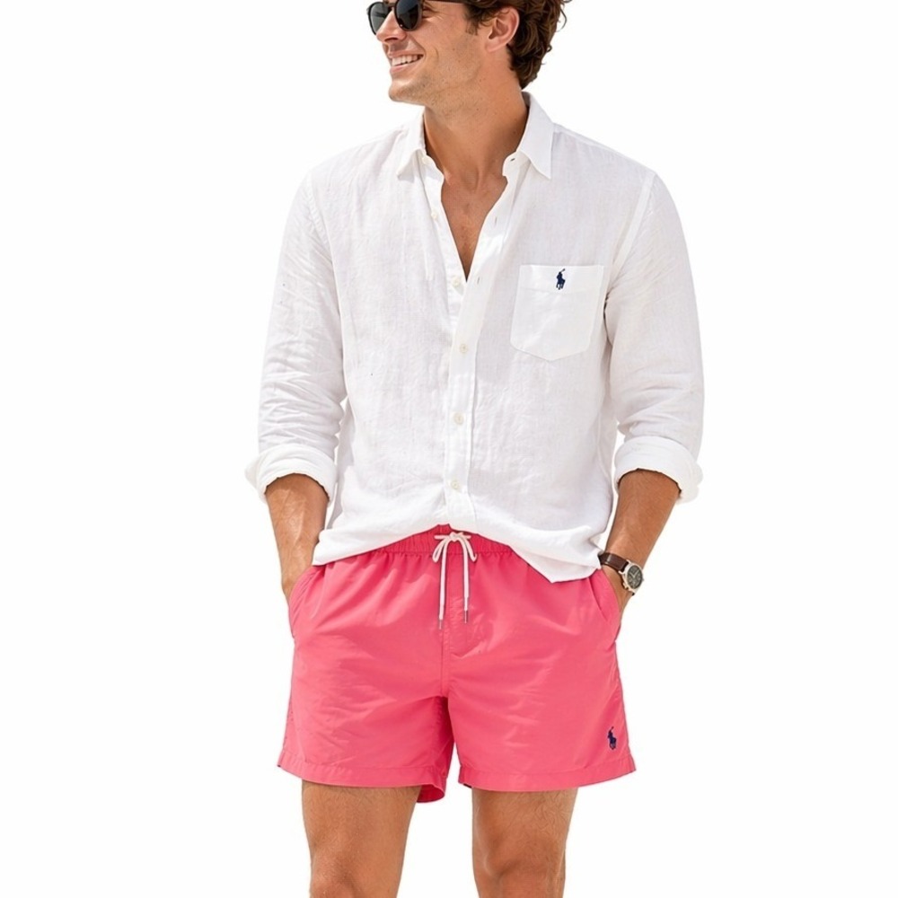 Polo Ralph Lauren Swim Trunks Pink Size L Drawstring Logo